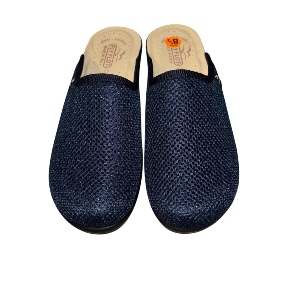 FLY FLOT Women Navy Blue Mesh Slip On Clogs Mules Comfort Made in Italy Size 39 - Picture 3 of 7